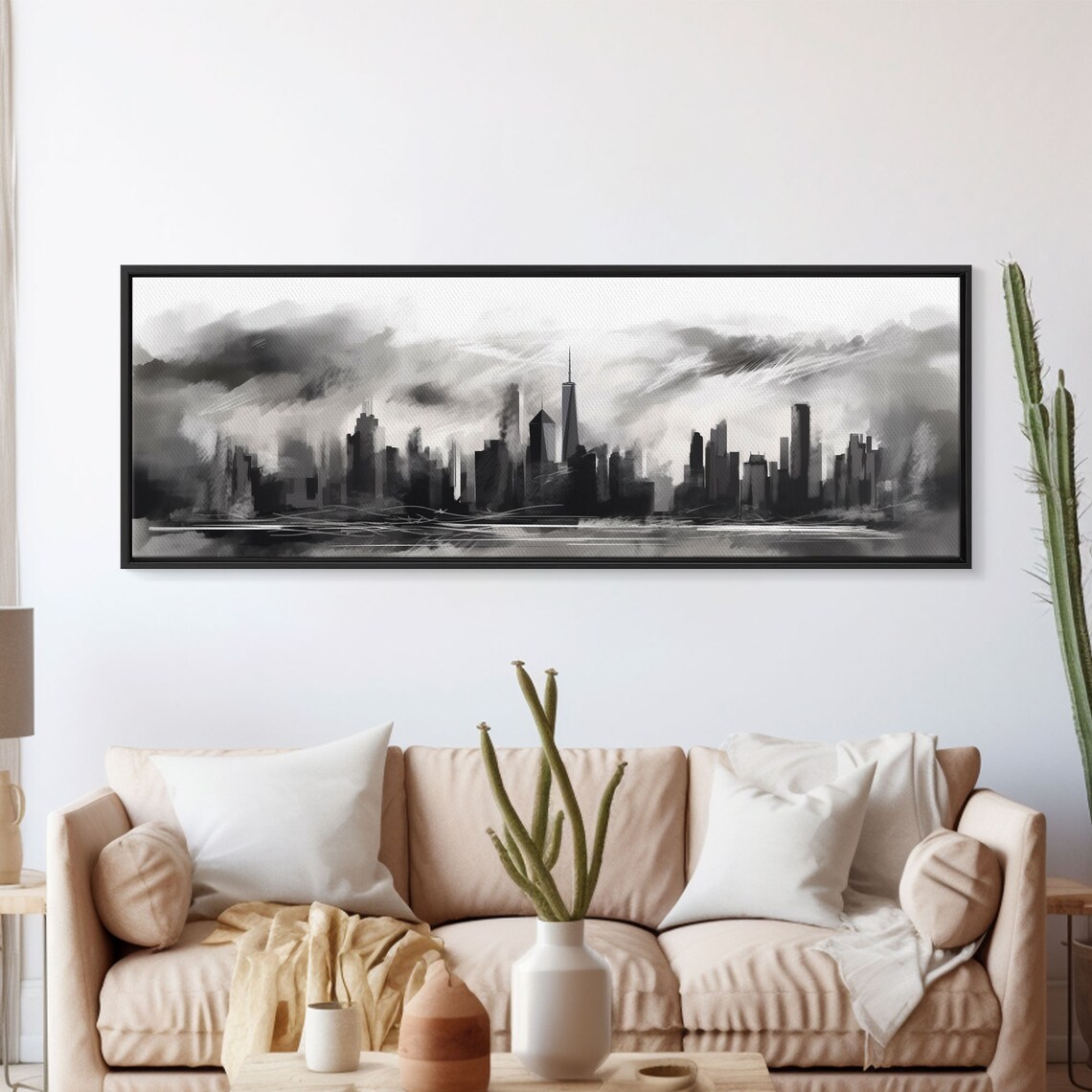 Abstract City Skyline, Black and White Art Print