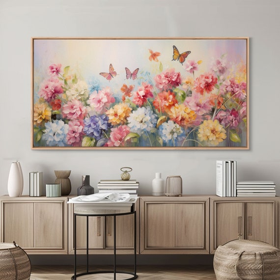 Butterfly Wall Art Flowers Wall Art Colorful Fowers Panoramic Art Wall Art Art Landscape Art Meadow Art Botanical Art