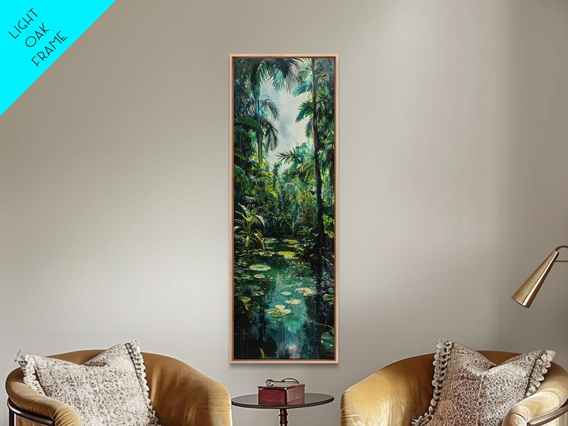 Tropical Jungle Lagoon Lily Pads And Palm Trees Wall Art Print