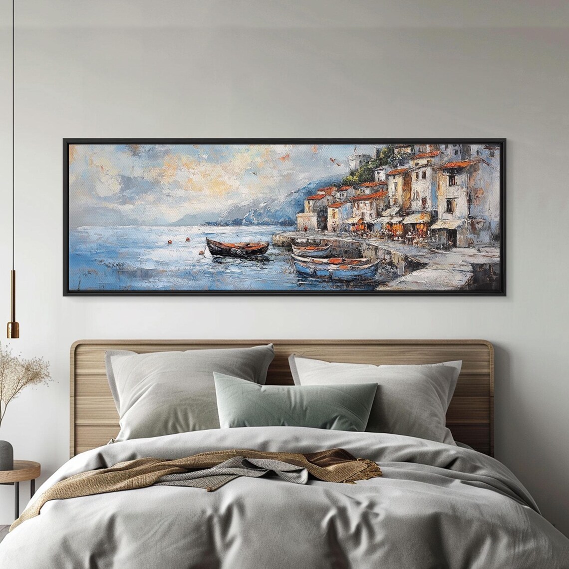 Mediterranean Seaside Village Harbor Boats Watercolor Coastal Poster - Image 3