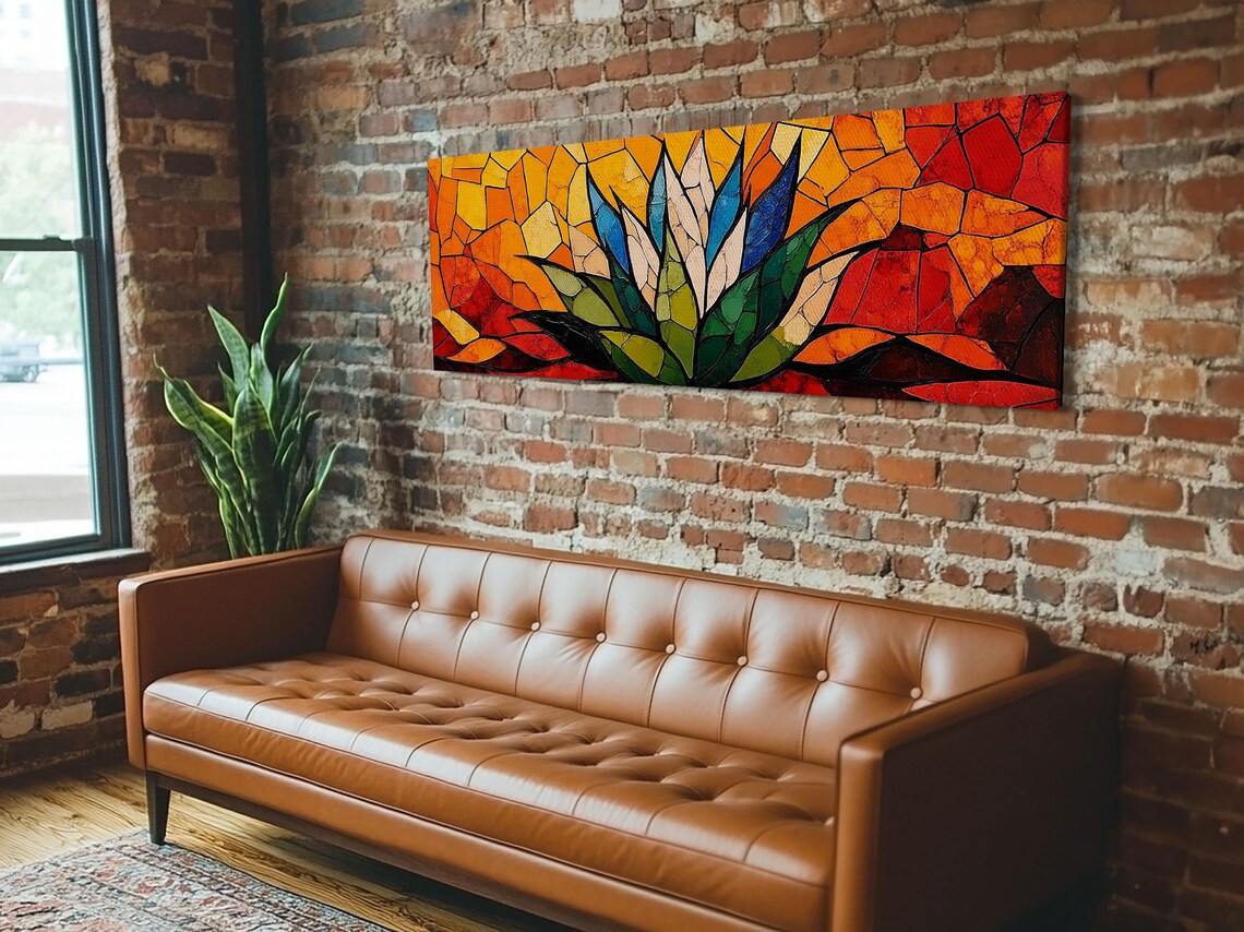 Blue Agave Stained Glass Style Art Print, Southwestern - Image 2