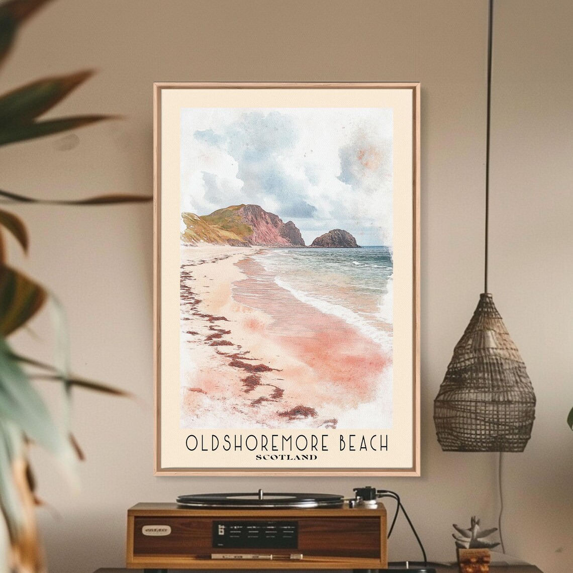 Oldshoremore Beach Scotland Pink Sand Rocky Headlands Moody Sky Travel Poster - Image 2