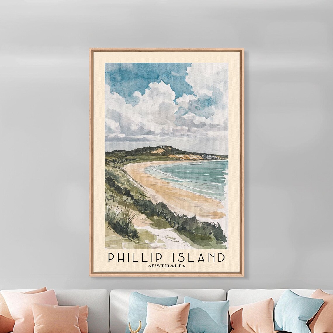 Phillip Island Australia Sandy Bay Grassy Dunes Cloudy Sky Poster - Image 3