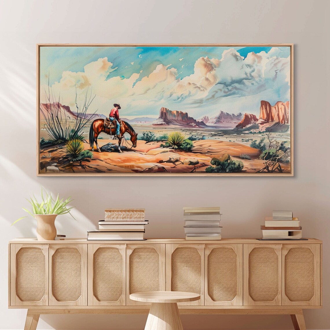 Cowboy on Horse Overlooking Desert Canyon Western Frontier Art Poster - Image 5
