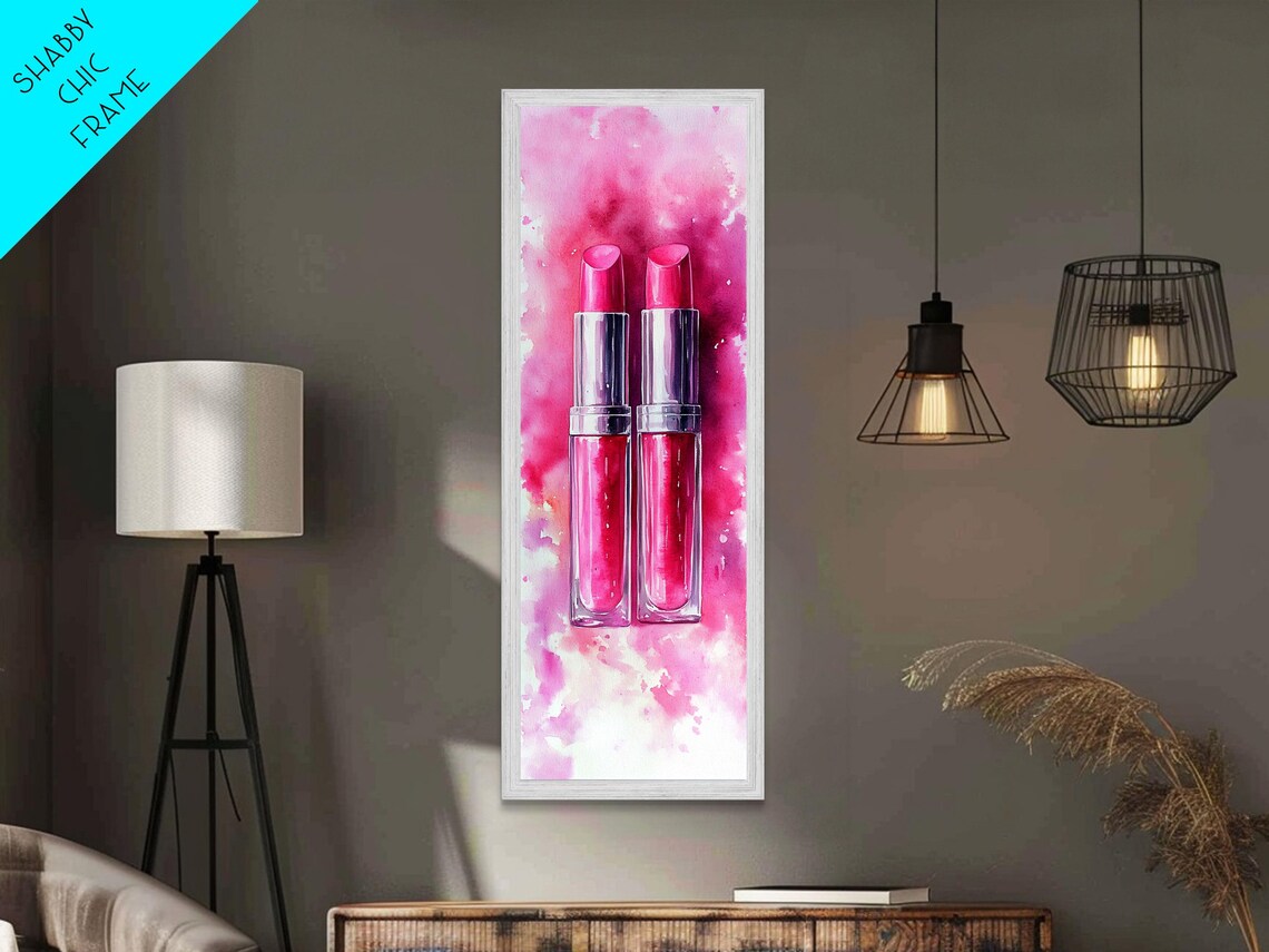Pink Lipstick Duo Watercolor Beauty Cosmetic Painting Poster - Image 6