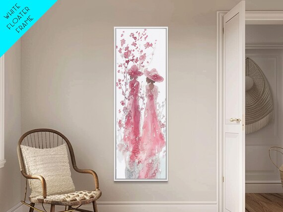 Two Women In Hats And Pink Dresses Watercolor Feminine Wall Art