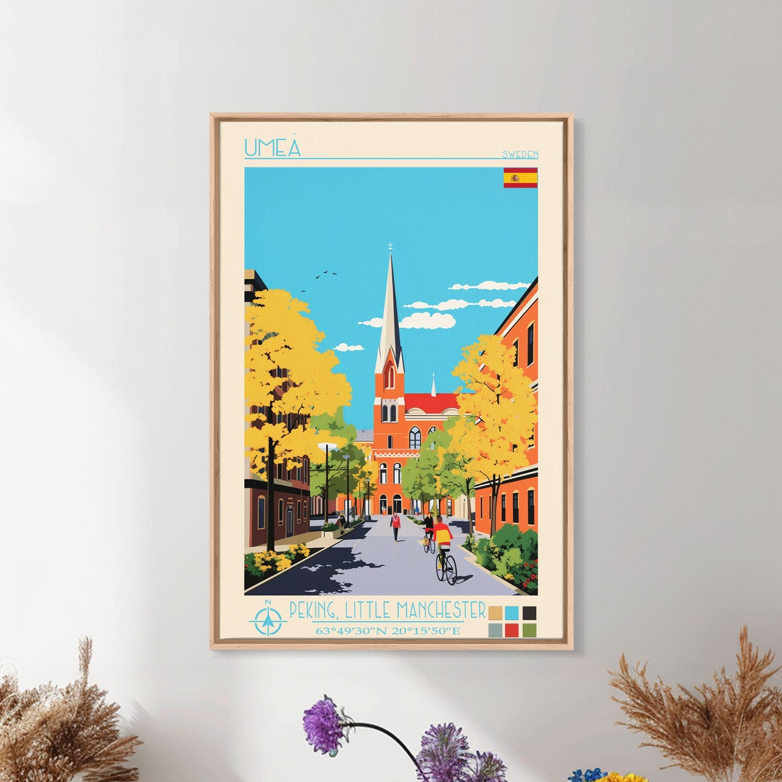 Umea Sweden Autumn Street Brick Church Spire View Travel Poster - Image 4