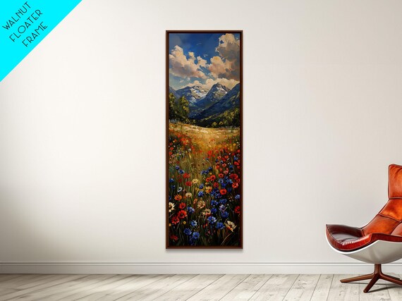 Idyllic Riverside Scene In A Deep Forest Gorge Skinny Art Framed Print For Living Room Or Guest Room Wall Art