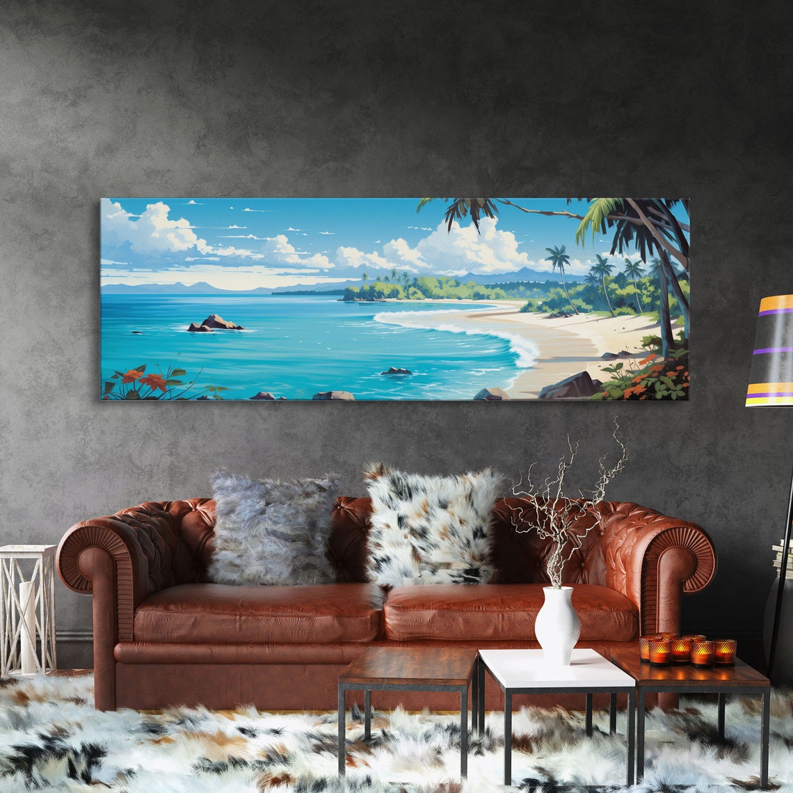 The Beach Tropical Painting Framed Print Hawaii Art Tropical Decor Above Sofa Wall Art Wall Hanging - Image 3