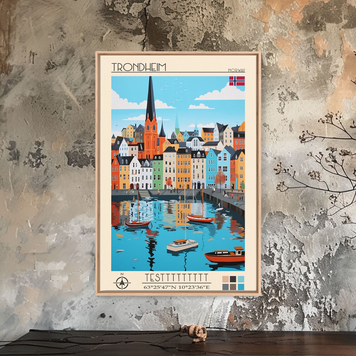 Trondheim Norway Colorful Harbor Wharf Houses View Travel Poster - Image 4