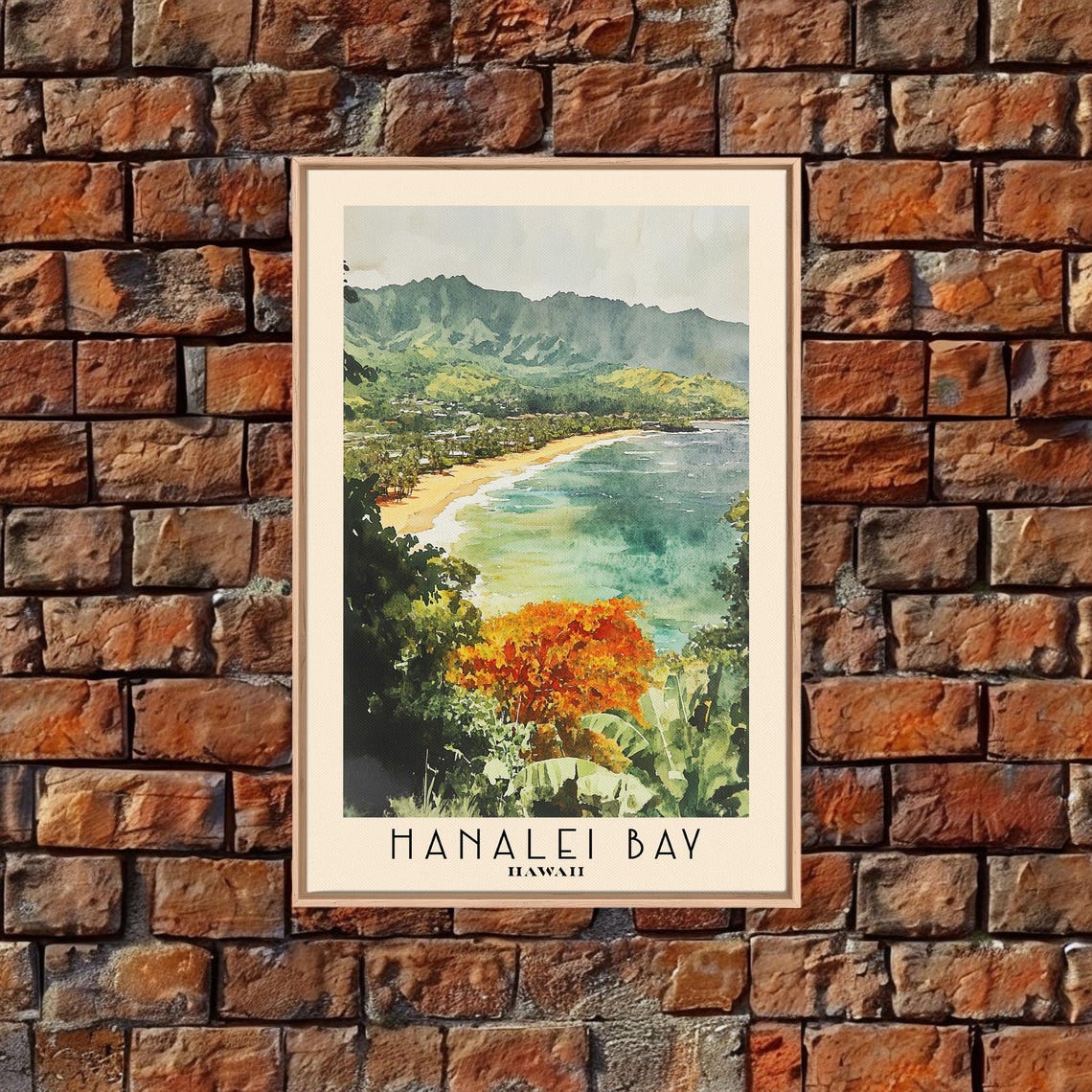 Hanalei Bay Hawaii Lush Tropical Bay Mountain View Watercolor Poster - Image 5