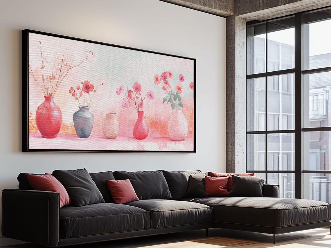 Pastel Vases Pink Flowers Watercolor Botanical Shelf Floral Poster - Image 4