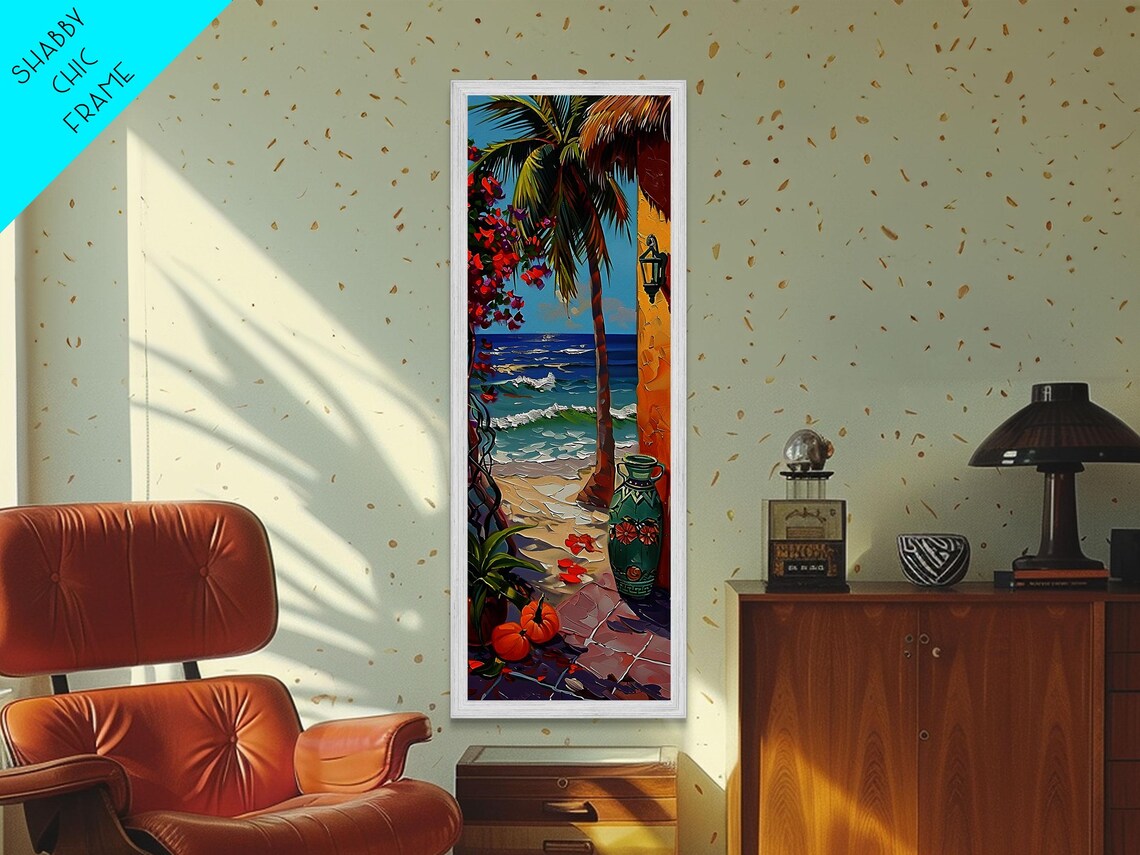 Coastal Terrace Ocean View Palm Tree Bougainvillea Doorway Travel Poster - Image 3