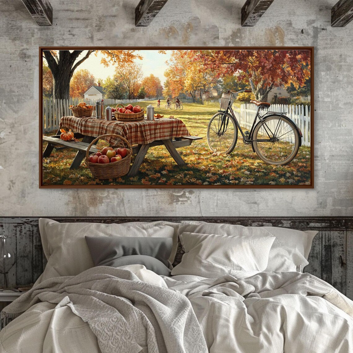 Autumn Apple Orchard Picnic Plaid Tablecloth Vintage Bike Wall Art - Image 5