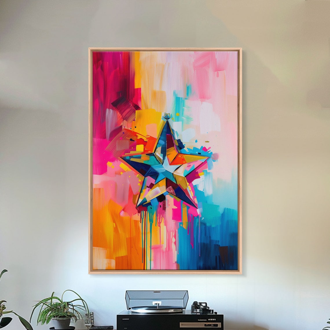 Abstract Colorful Starburst On Pink And Teal Splash Art Poster - Image 2