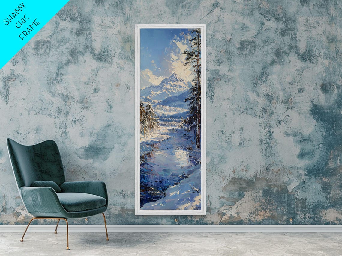 Snow Covered Forest River Winter Wonderland Landscape Painting - Image 4