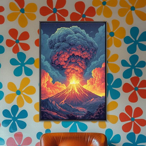 Colorful Volcanic Eruption Printed On Printed Wall Art With Volcano Landscape Vibrant Cloud Wall Art Modern Landscape Art