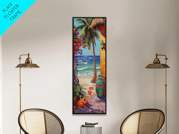 Coastal Terrace Ocean View Palm Tree Bougainvillea Doorway Travel Poster