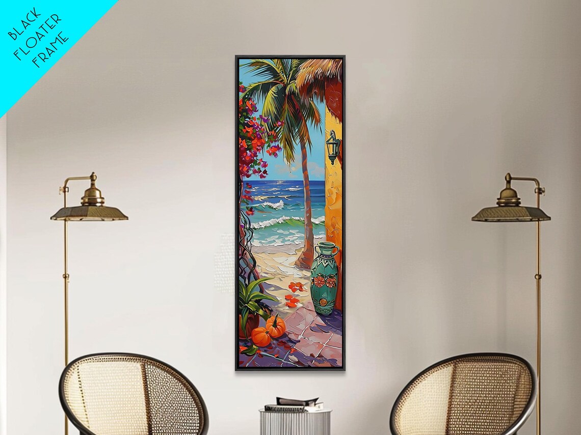 Coastal Terrace Ocean View Palm Tree Bougainvillea Doorway Travel Poster
