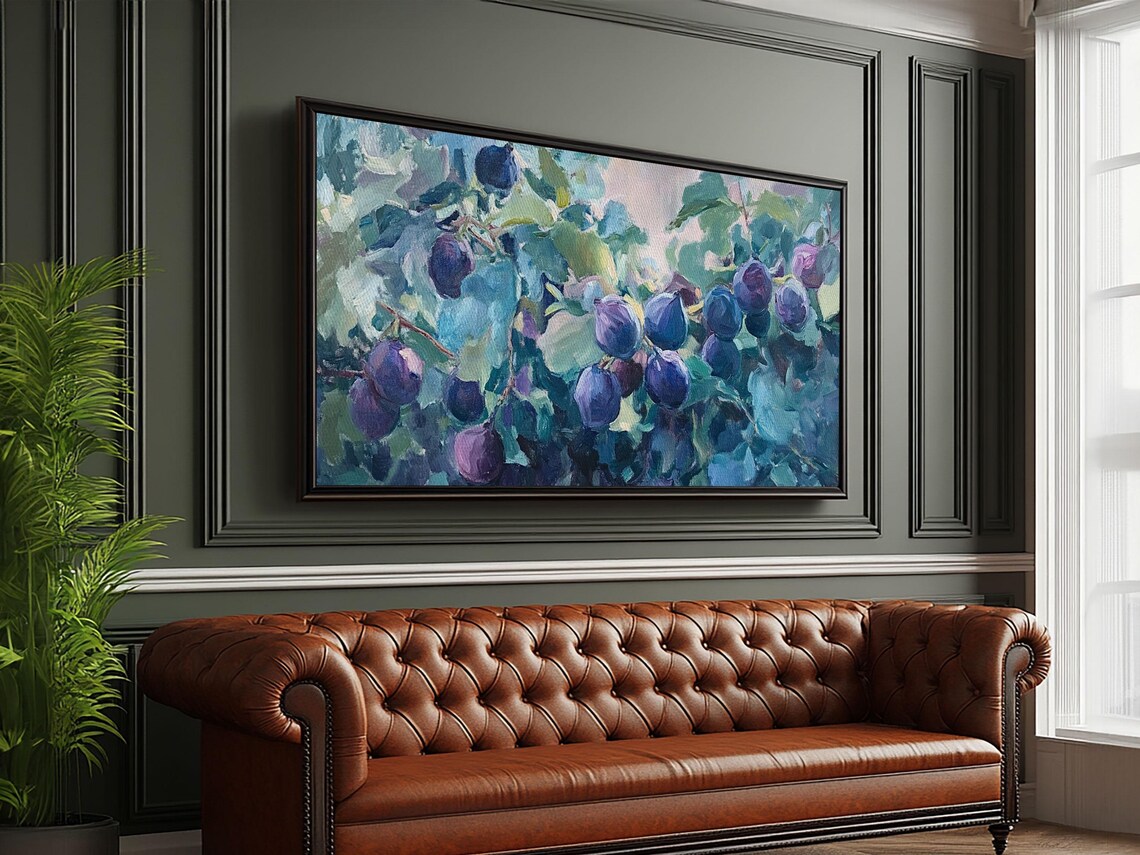 Purple Figs Leaves Impressionist Oil Painting Colorful Wall Art - Image 4