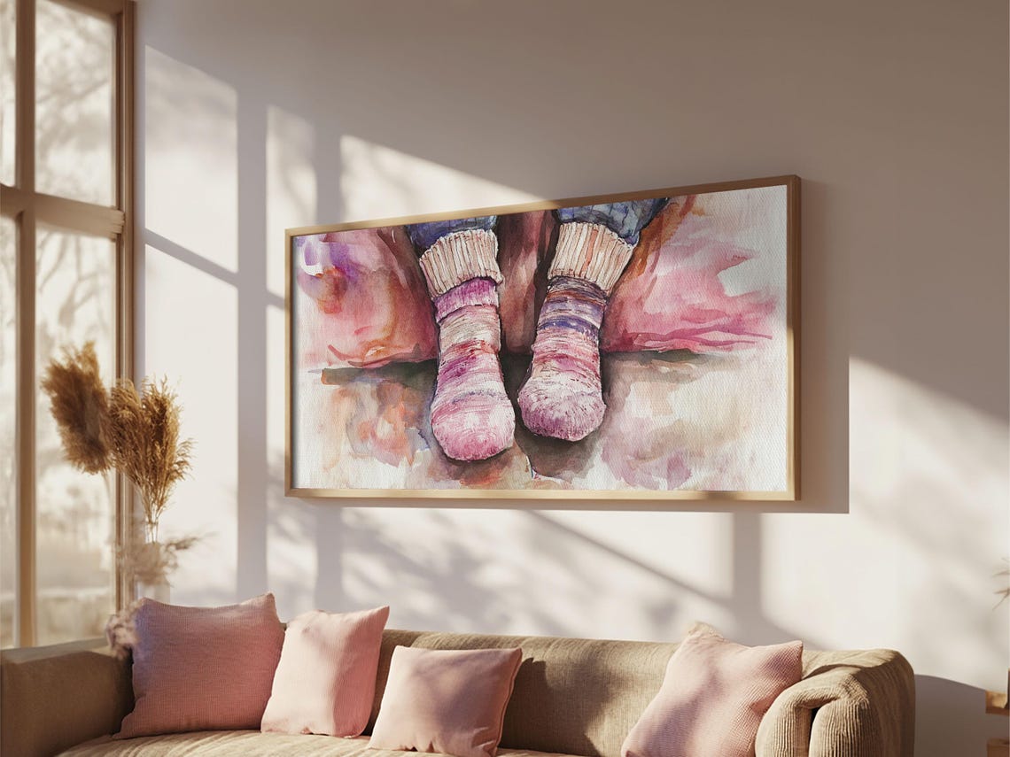 Cozy Striped Knit Socks Feet Watercolor Warm Fall Hygge Style Poster - Image 4