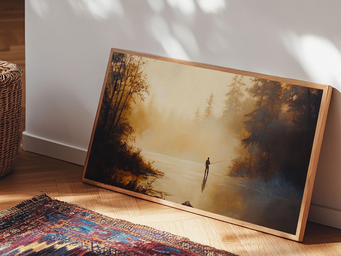 Retro Fly Fisher Oil Painting Art Print, Fishing Gift - Image 2