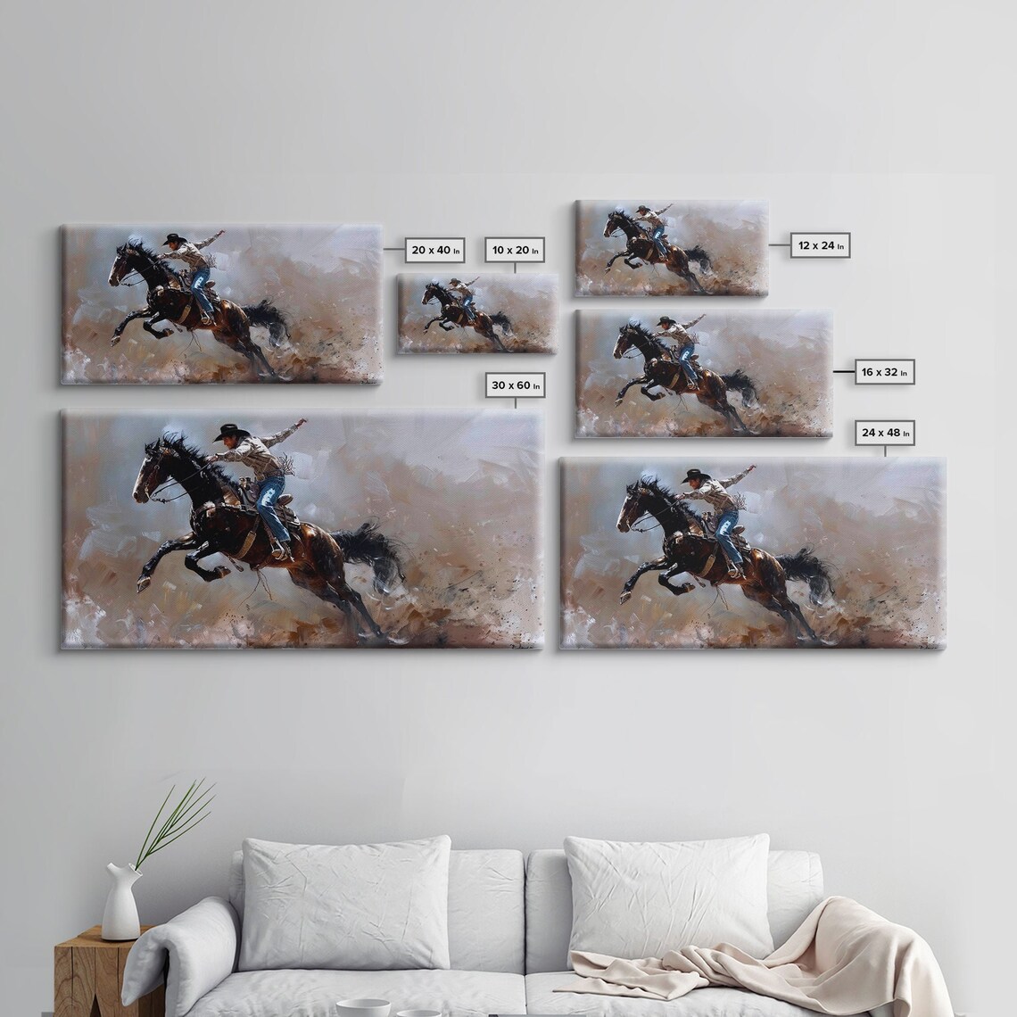 Rodeo Cowboy On Rearing Bucking Horse Dusty Action Western Art Poster - Image 2