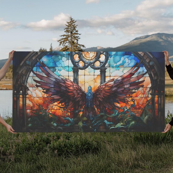 Stained Glass Eagle Cathedral Window Sunrise Wildlife Art Poster