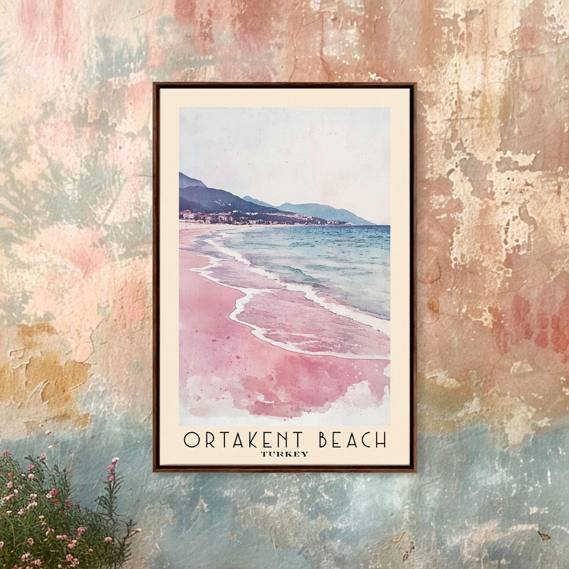 Ortakent Beach Turkey Pink Sand Surf Mountain Coastline Poster