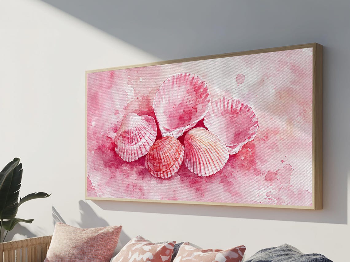 Pink Seashells Watercolor Painting Scallop Shells Coastal Beach Poster - Image 5