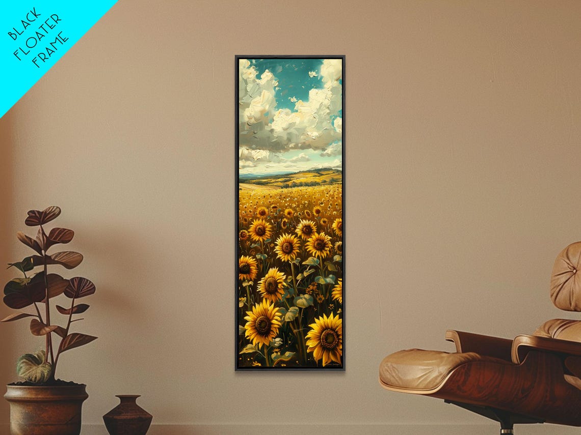 Golden Sunflower Field Summer Countryside Oil Painting Print - Image 2