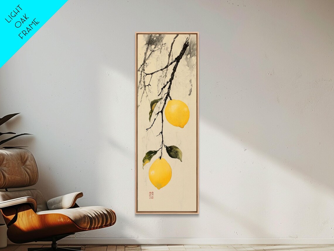 Elegant Lemons On Ink Branch Japanese Sumi Style Botanical Art Poster - Image 5