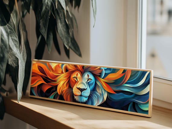 Bold Lion Profile Print Whimsical Wall Art Rustic Decor Bedroom Art Living Room Art Vibrant Painting Gift Idea