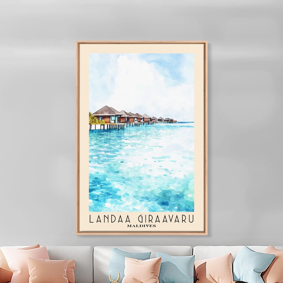 Landaa Giraavaru Maldives Overwater Bungalows Lagoon Watercolor Poster - Image 3