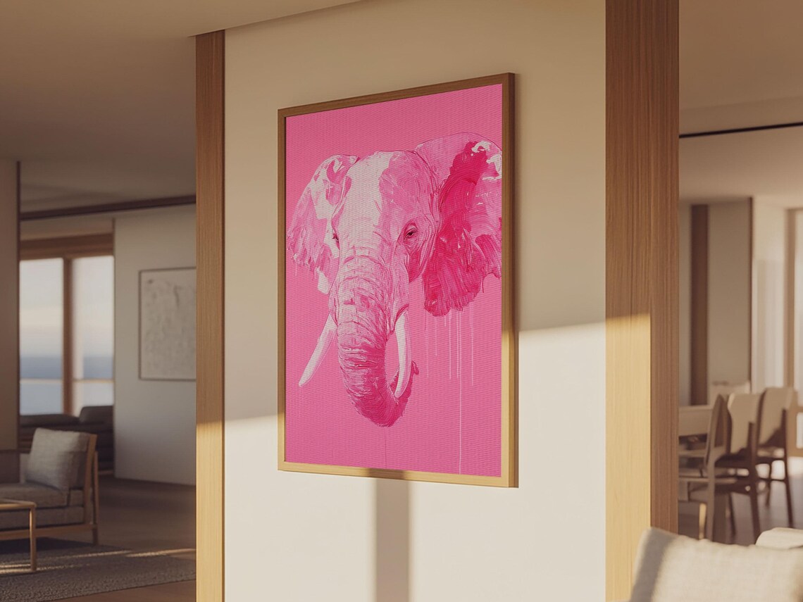 Pink Elephant Portrait Pop Art Bold Magenta Modern Trendy Animal Art Poster - Image 3