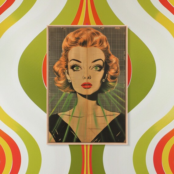 Retro Pop Art Woman Portrait Red Hair Comic Style Vintage Wall Art