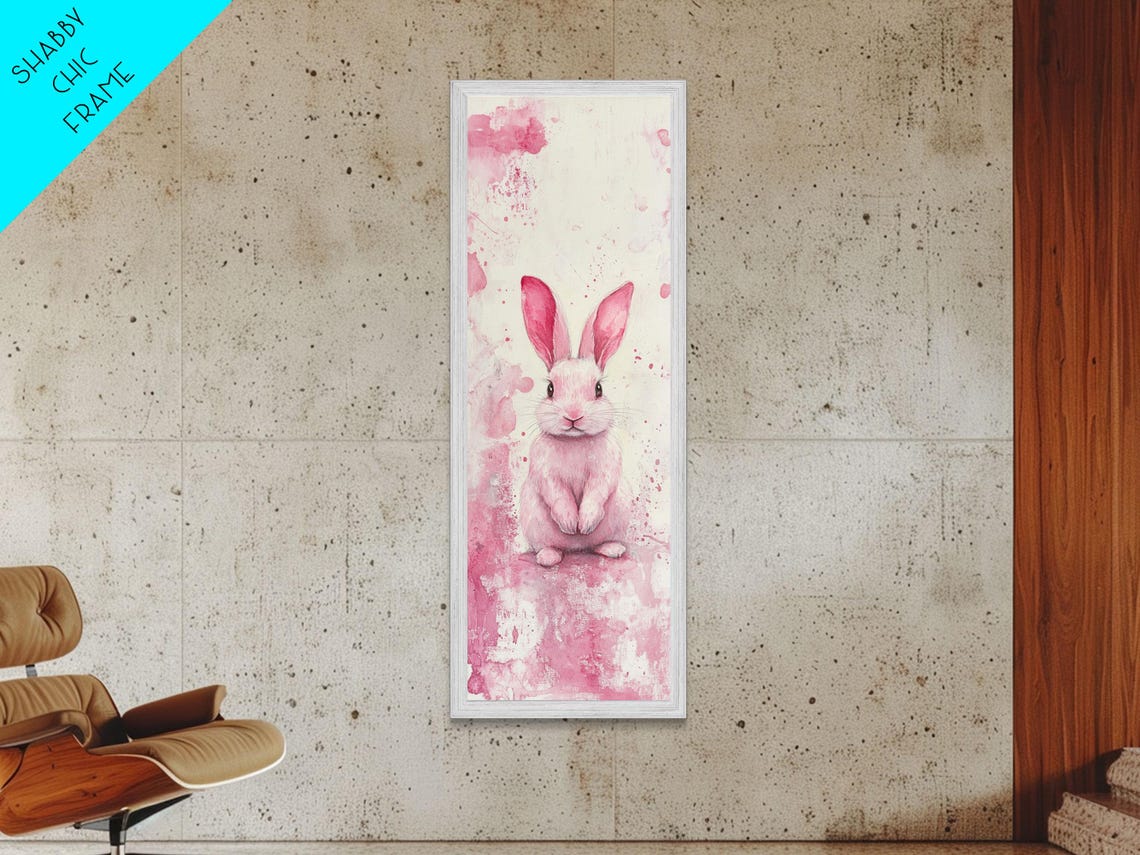 Cute Pink Bunny Watercolor Splash Whimsical Nursery Art Poster - Image 6