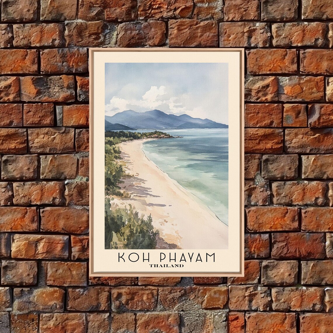 Koh Phayam Thailand Long Quiet Beach Mountain Horizon Watercolor Poster - Image 5