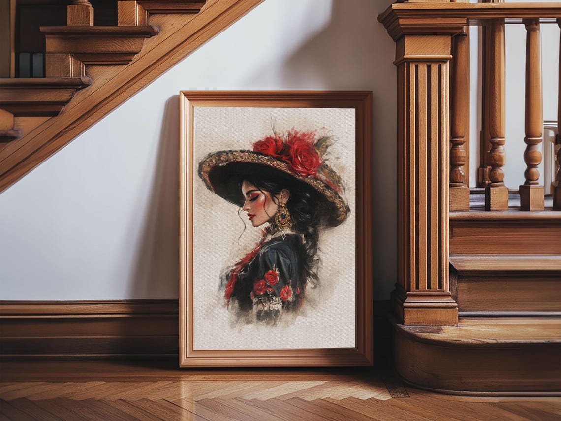 Woman In Rose Hat Spanish Style Profile Elegant Watercolor Art Poster - Image 6