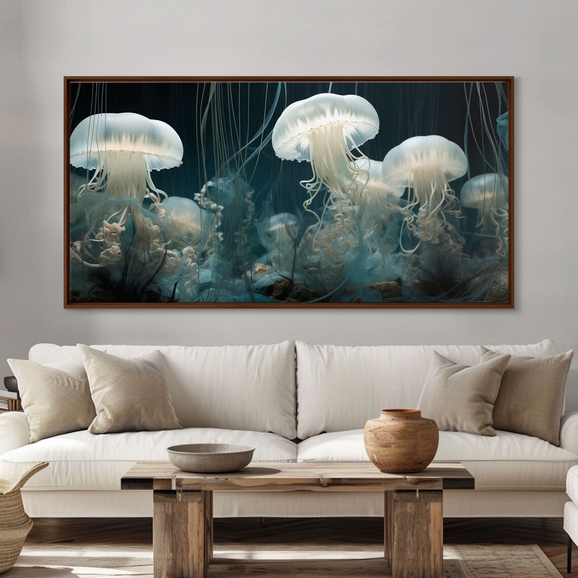 Jelly Fish Ocean Nautical Art Print, Panoramic
