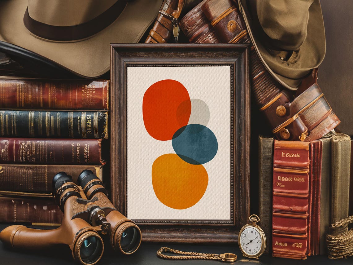 Minimalist Abstract Overlapping Circles Burnt Orange Teal Art Print - Image 3