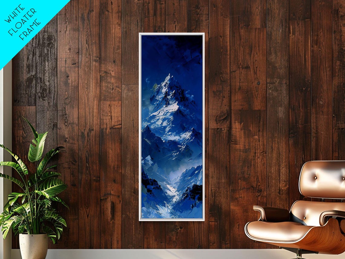 Snowy Blue Mountain Peak Dramatic Winter Landscape Art Print - Image 2