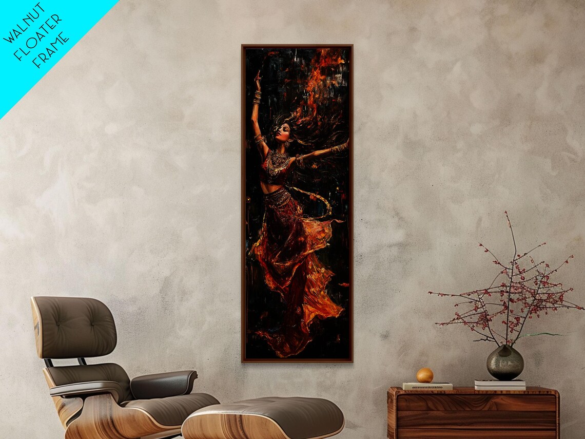 Fiery Flamenco Dancer Painting Dramatic Dark Red Woman Wall Art