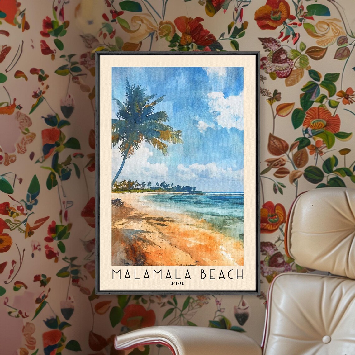 Malamala Beach Fiji Leaning Palm Golden Sand Turquoise Sea Travel Poster - Image 3