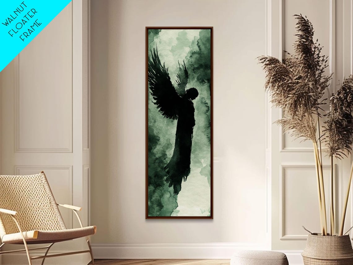 Dark Angel Silhouette Ascending Wings Moody Watercolor Poster - Image 3