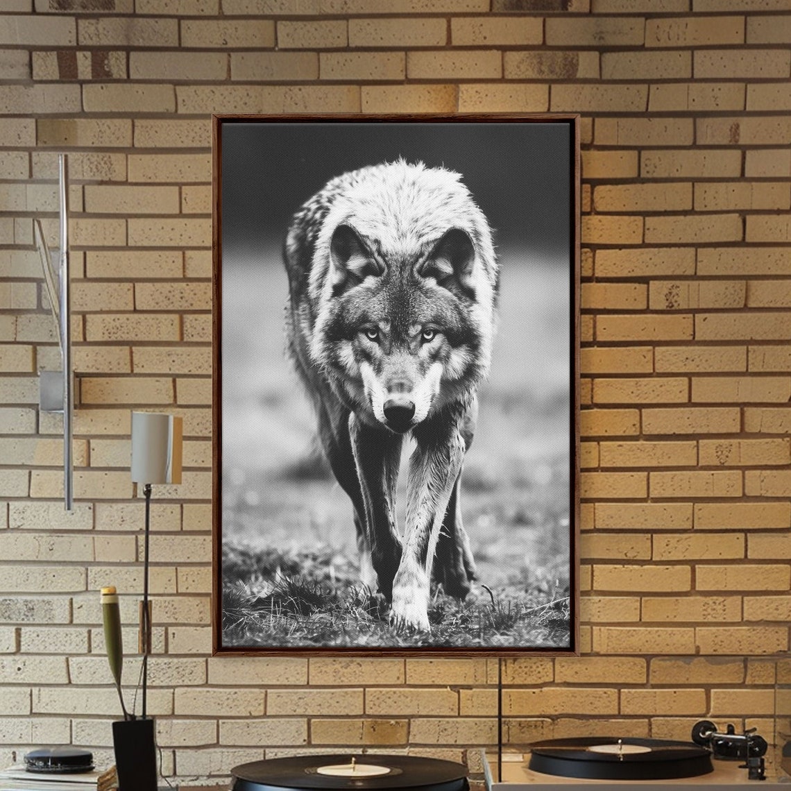 Black And White Wolf Portrait Walking Forward Wildlife Photo Poster - Image 4