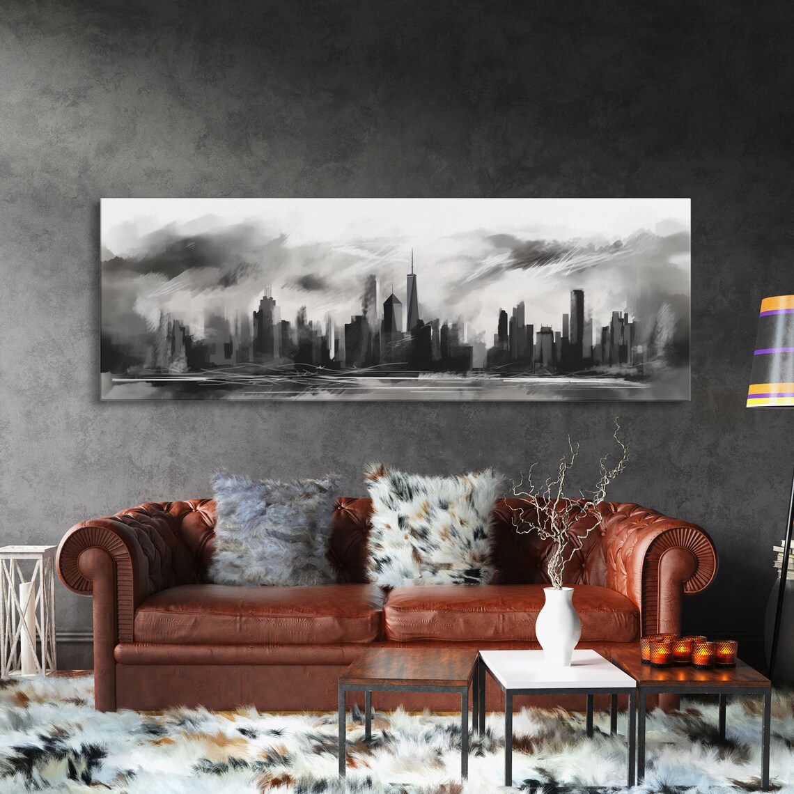 Abstract City Skyline, Black and White Art Print - Image 3