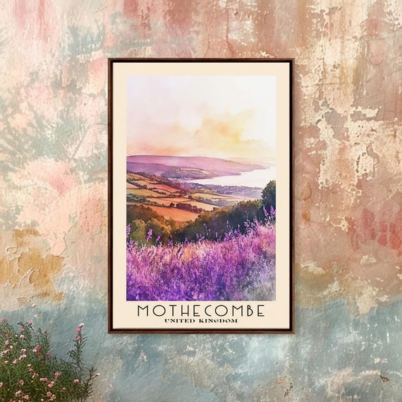 Mothecombe United Kingdom Watercolor Print Vacation Gift Wall Art Beach Painting Beach Decor Large Wall Art Wood Frame Art