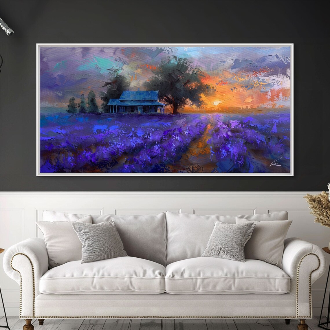 Lavender Field At Dusk Moody Landscape Art Framed Print Boho Decor Lavender Art Rustic Bedroom Decor - Image 4