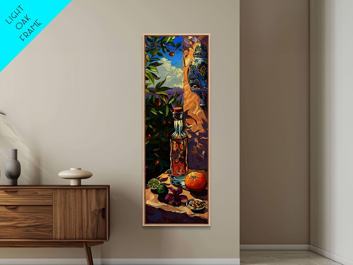 Rustic Mediterranean Still Life Art For Kitchen Gouache Style Painting Of Spanish Landscape Olive Tree Art Vertical Abstract Art - Image 3
